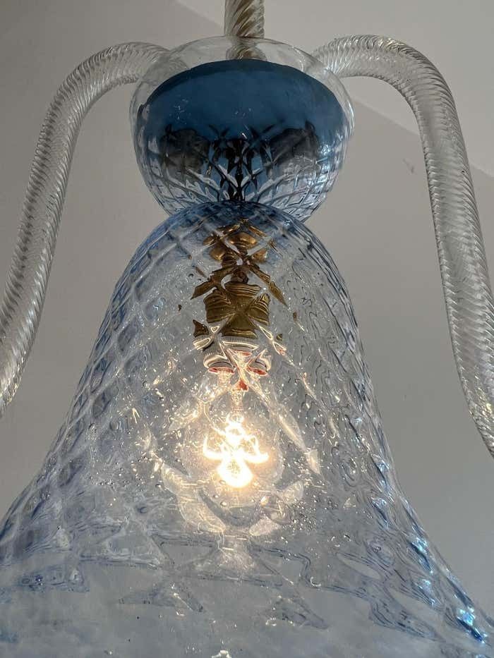 Charming Italian Lantern Chandelier By Barovier & Toso, Murano, 1950s photo vinterior