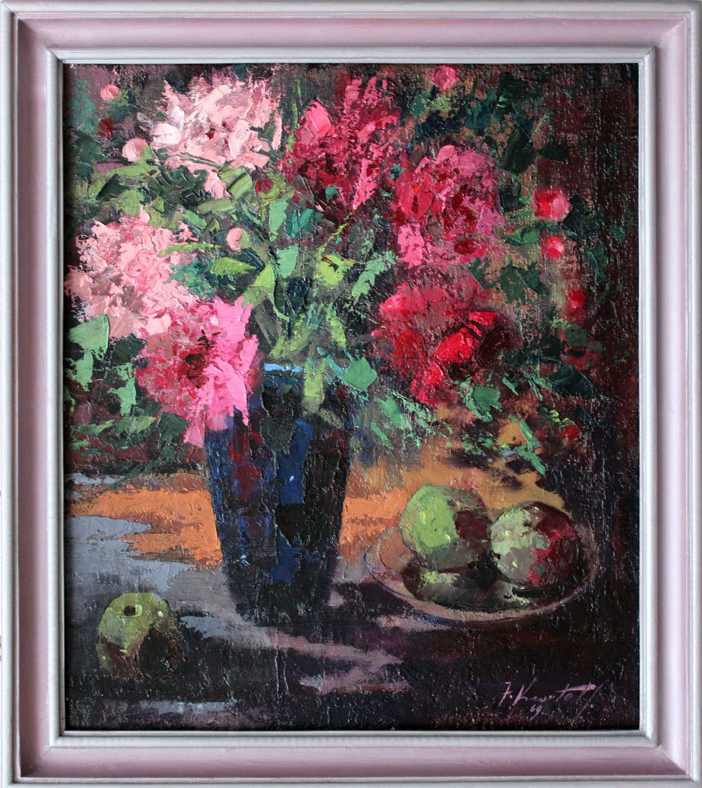 Janis Krontals Still Life With Peonies. 1969, Plywood, Oil, photo vinterior