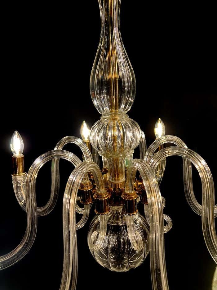 Italian Chandelier Gold Inclusion By Barovier & Toso, Murano, 1970s photo Lighting