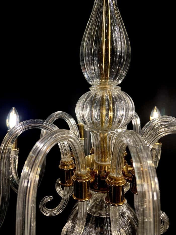Italian Chandelier Gold Inclusion By Barovier & Toso, Murano, 1970s photo vinterior