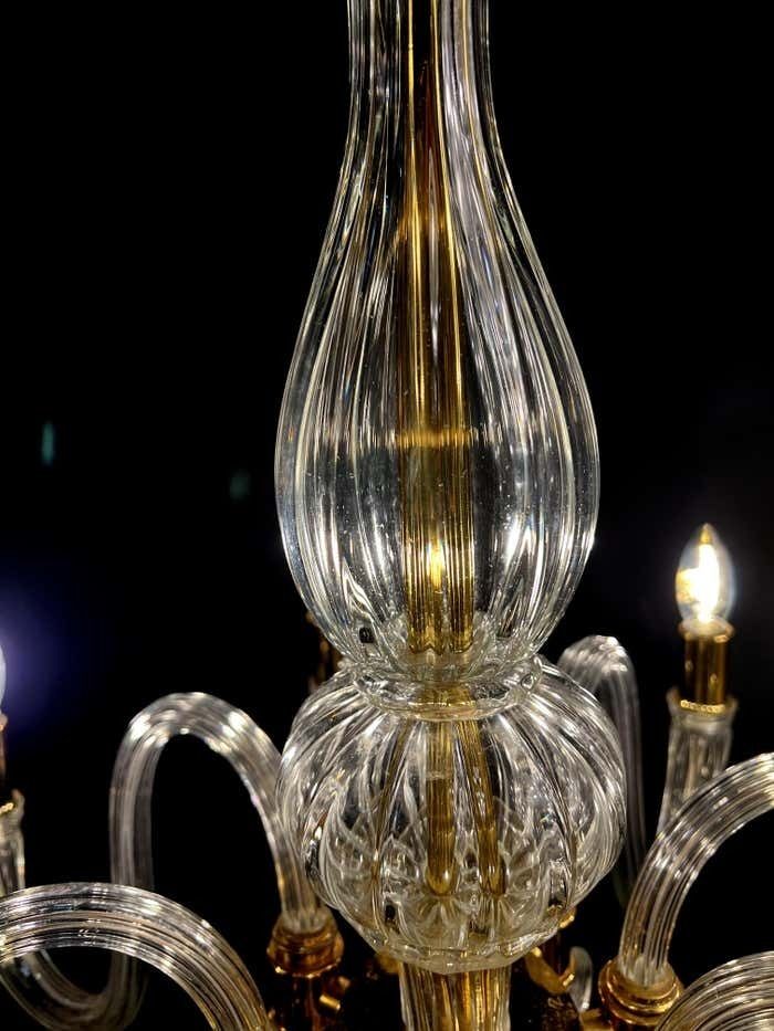 Italian Chandelier Gold Inclusion By Barovier & Toso, Murano, 1970s photo vintage