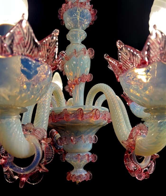 Stunning Trio Light Blue And Pink Venetian Chandeliers, Murano, 1950s photo vinterior