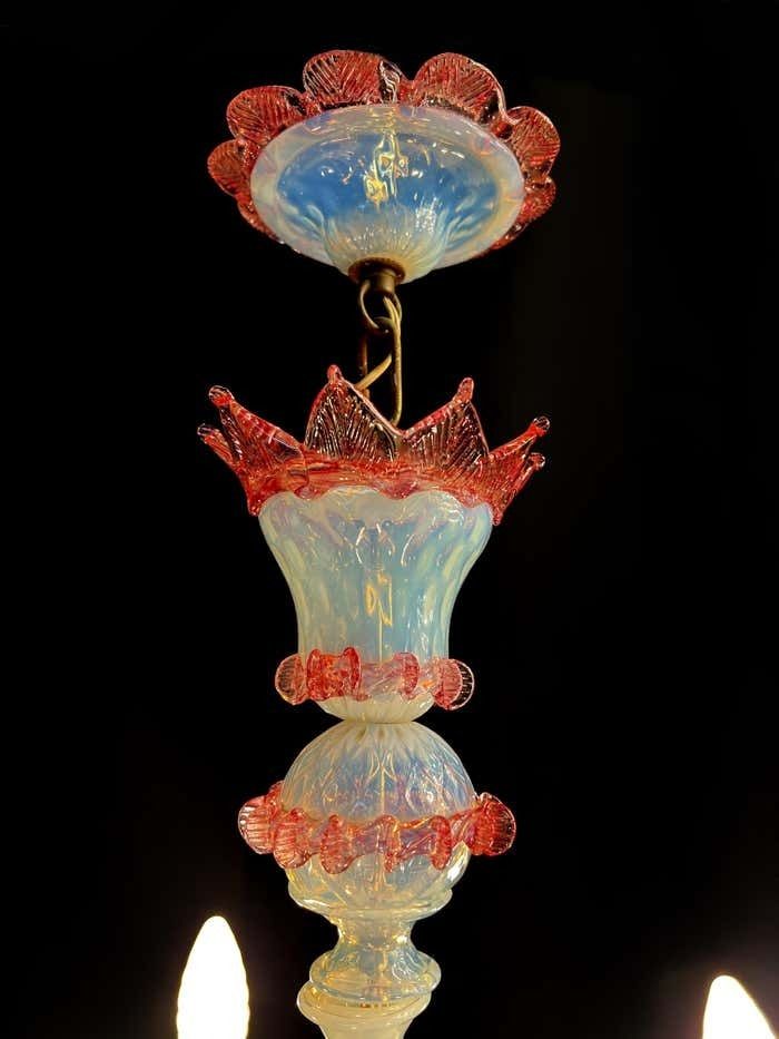 Stunning Trio Light Blue And Pink Venetian Chandeliers, Murano, 1950s photo vintage
