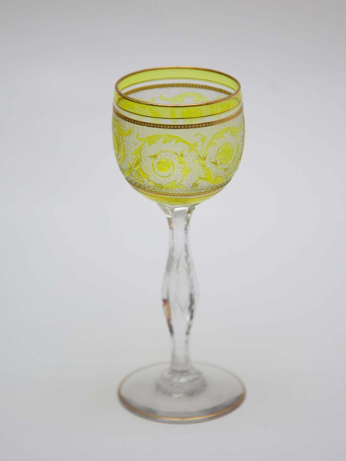 Set Of Six Saint Louis, Thistle Engraving Green Wine Glasses, 1910, France photo for sale