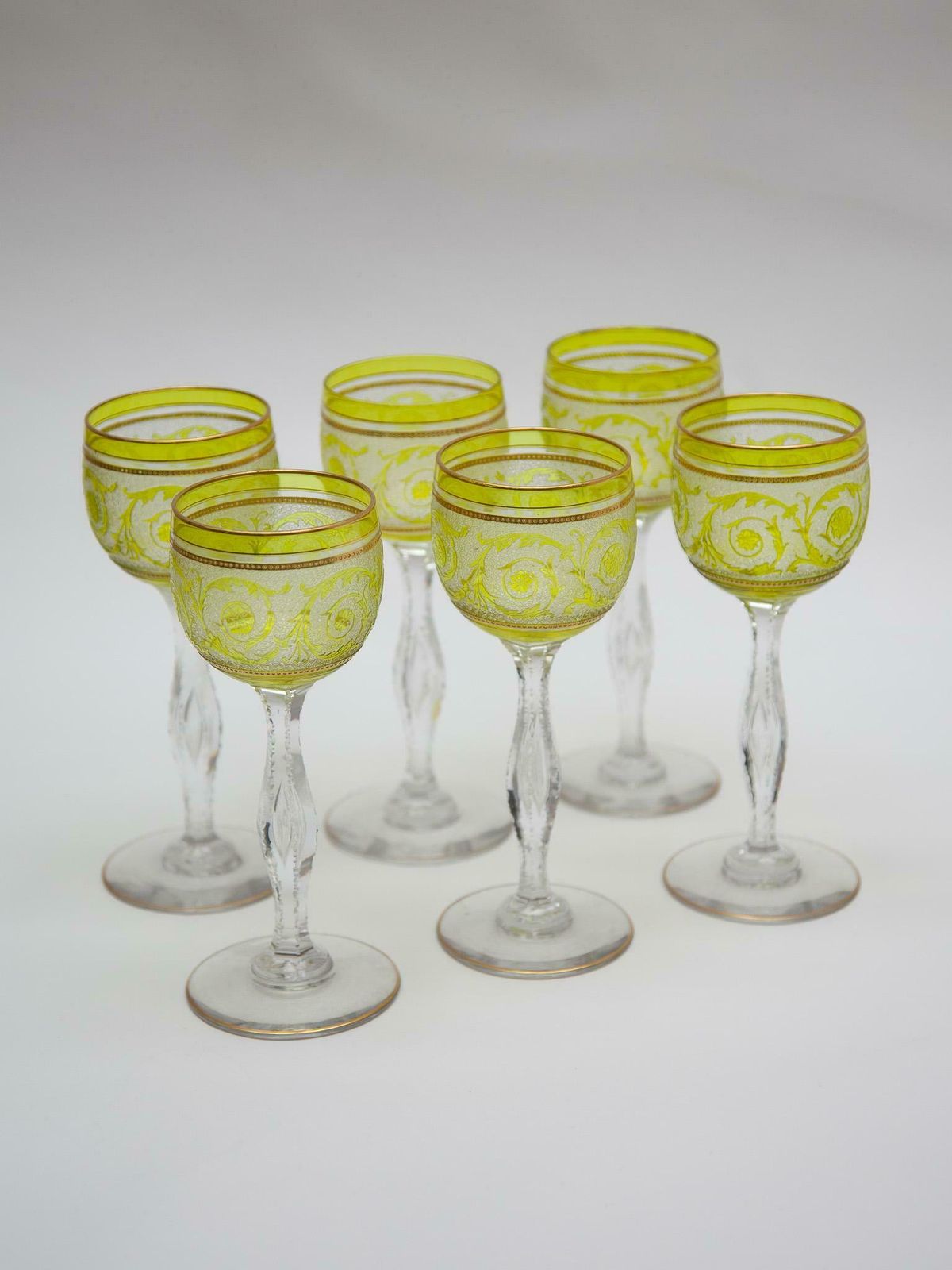 Set Of Six Saint Louis, Thistle Engraving Green Wine Glasses, 1910, France photo 1355.0