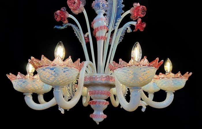 photo buy Majestic Light Blue And Pink Venetian Chandelier, Murano, 1950s