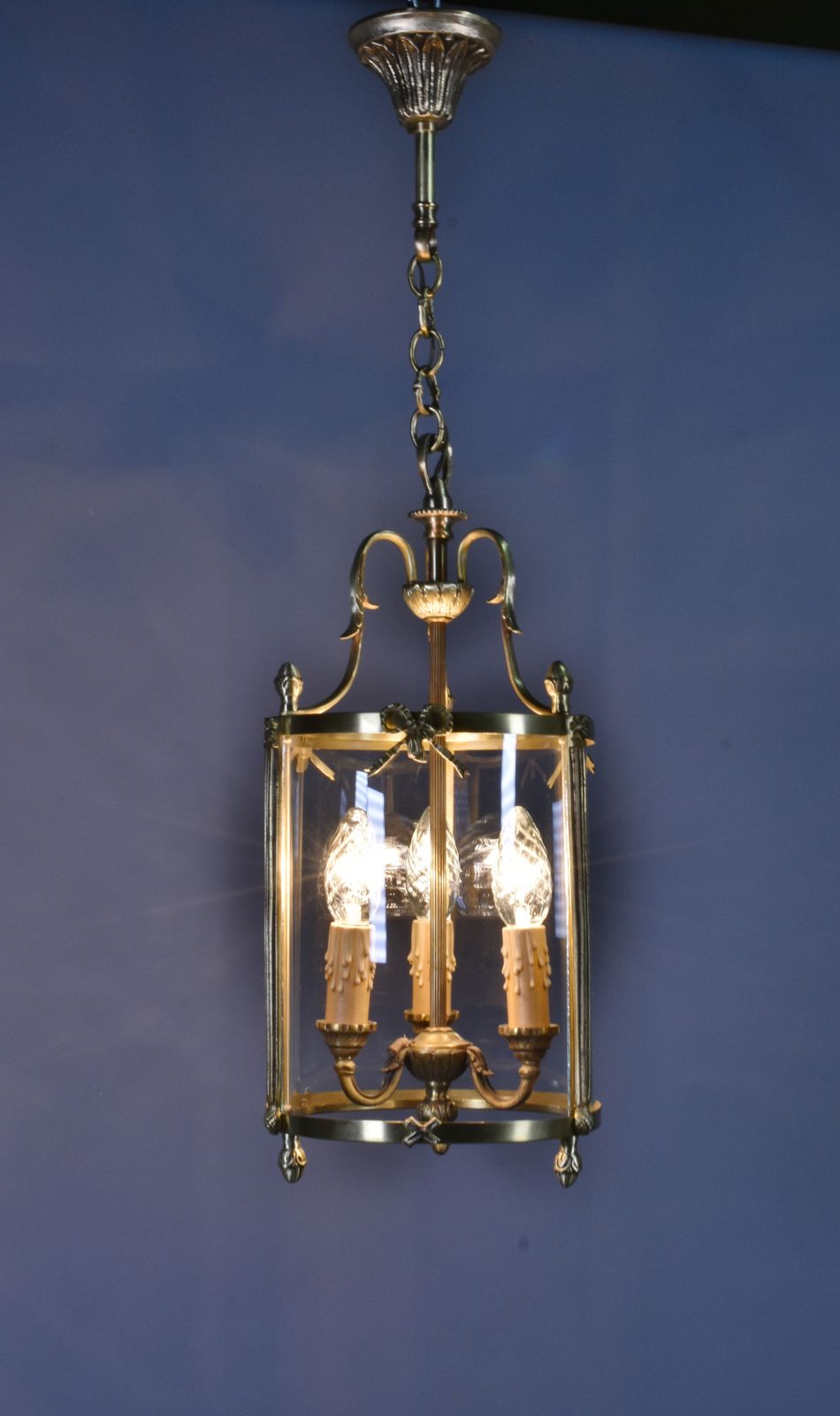595.0 French Triple Light Hall Lantern In Bronze Louis XVI Style photo