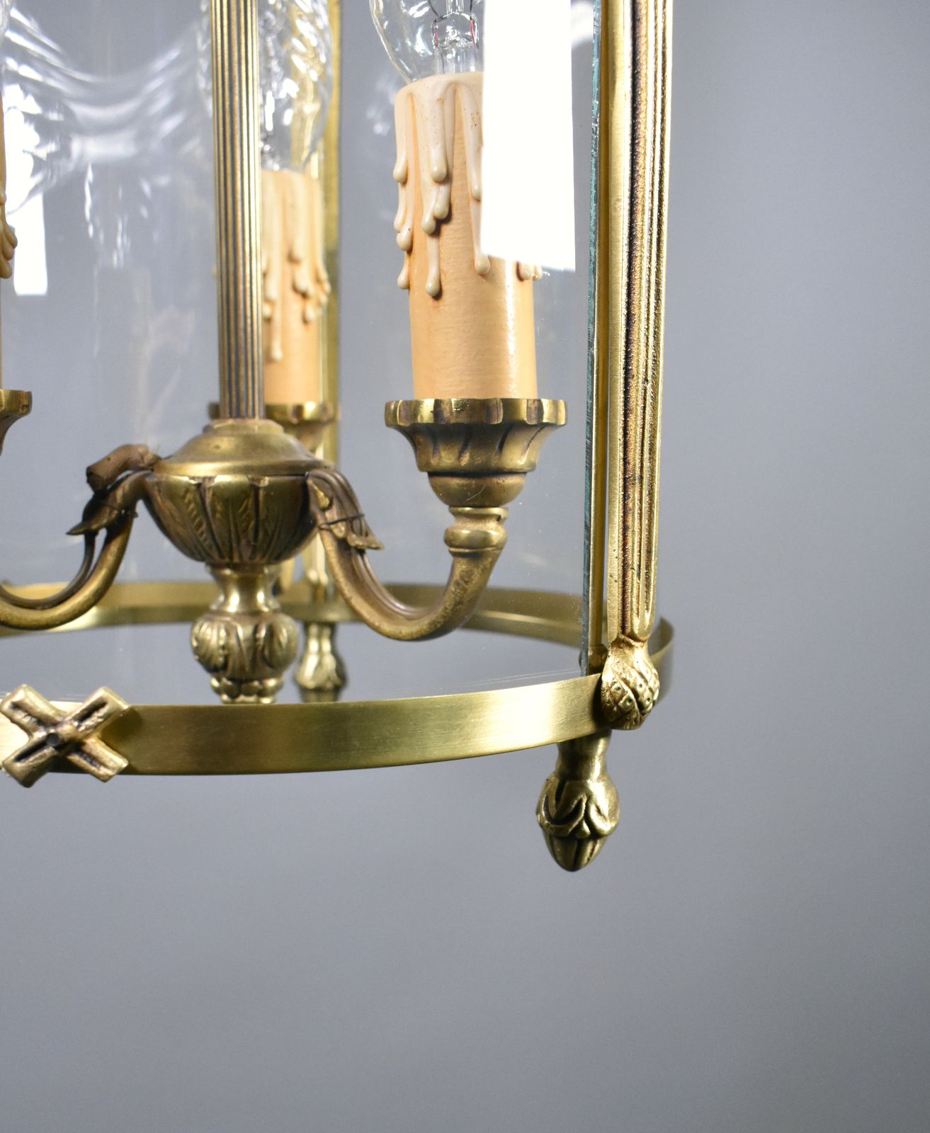 photo for sale French Triple Light Hall Lantern In Bronze Louis XVI Style