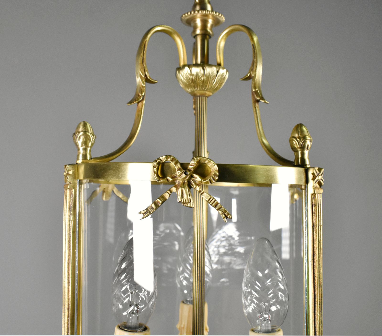 French Triple Light Hall Lantern In Bronze Louis XVI Style photo Lighting