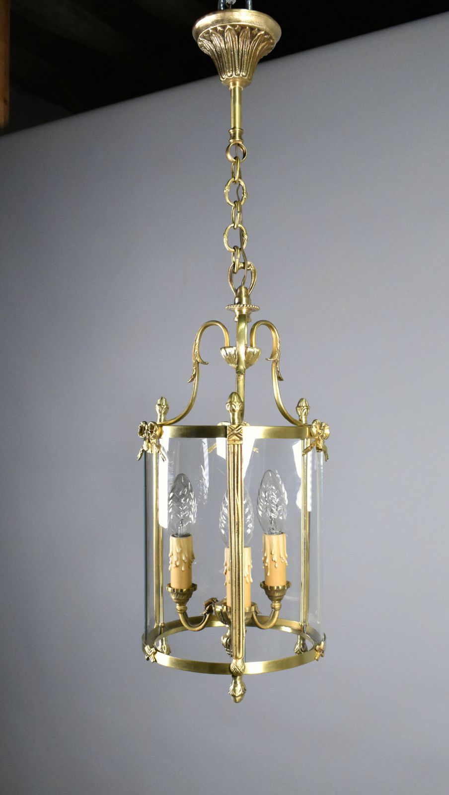 French Triple Light Hall Lantern In Bronze Louis XVI Style photo furniture