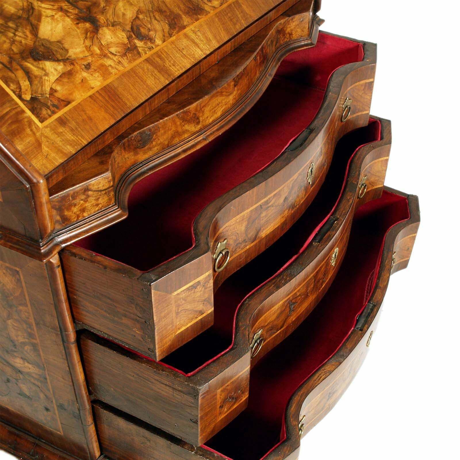 Original 18th Century Venetian Secretary Desk Bookcase Burled Walnut With Inlaid photo buy