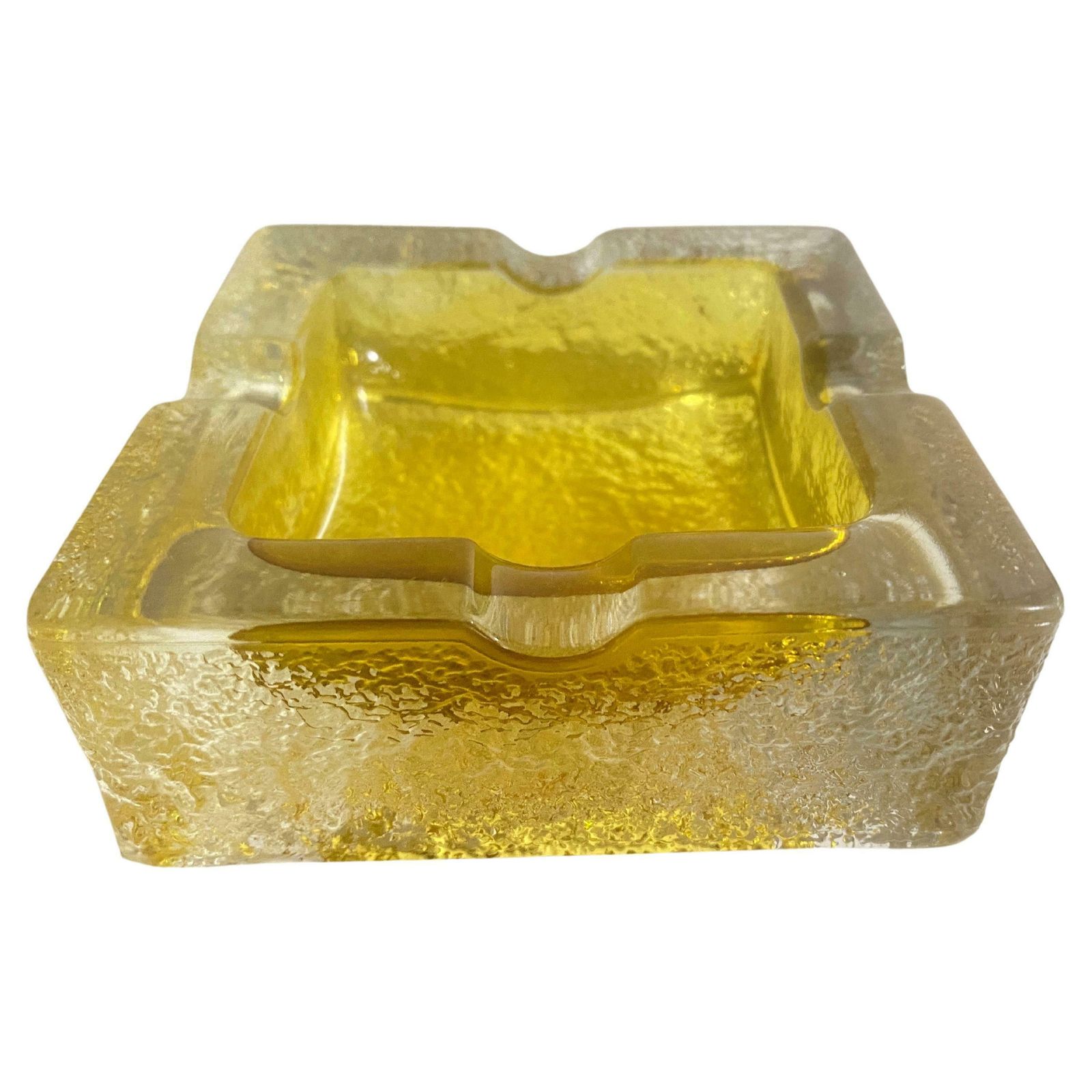 Ashtray In Glass With A Yellow Light Color Square Shape France, Circa 1970