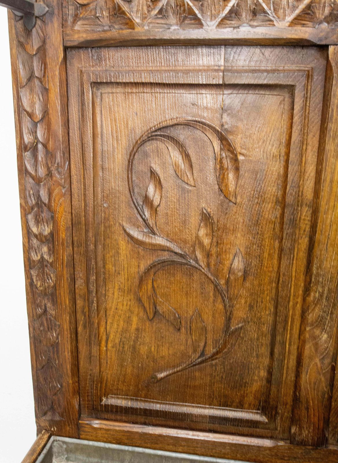 photo furniture French Coat Hat Rack Chestnut Mirror Wrough Iron & Zinc Stand Gothic St 19th C.