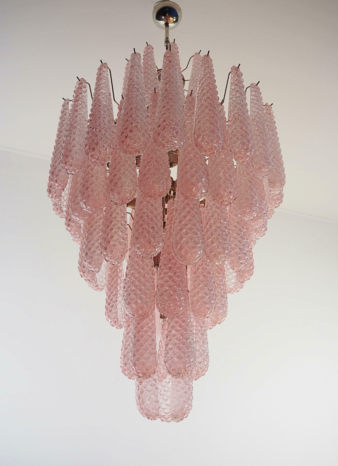 Pair Italian Pink And White Petal Chandeliers, Murano photo buy