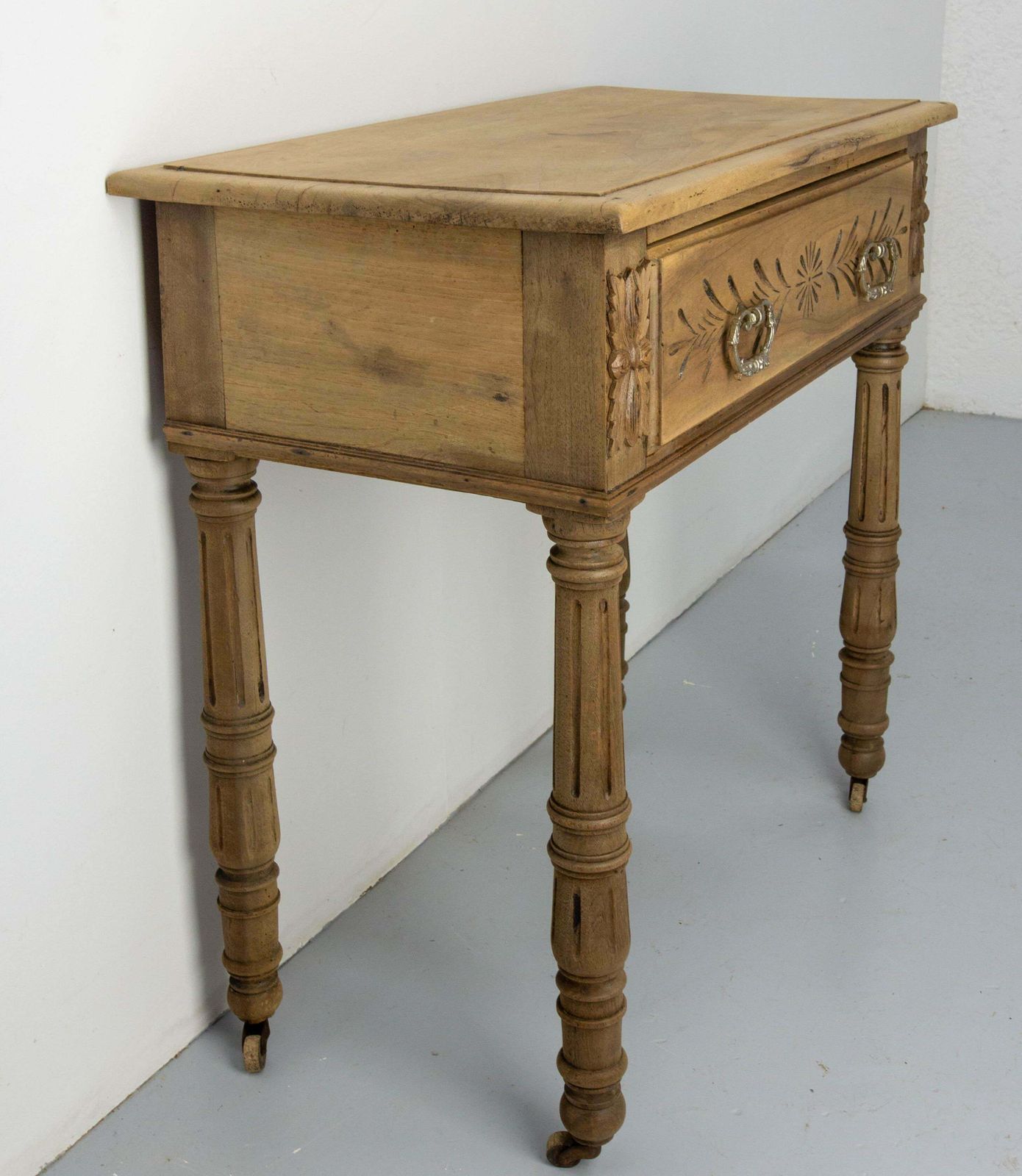 French 19th Century Writing Table On Wheels Carved Walnut Desk English Style photo for sale