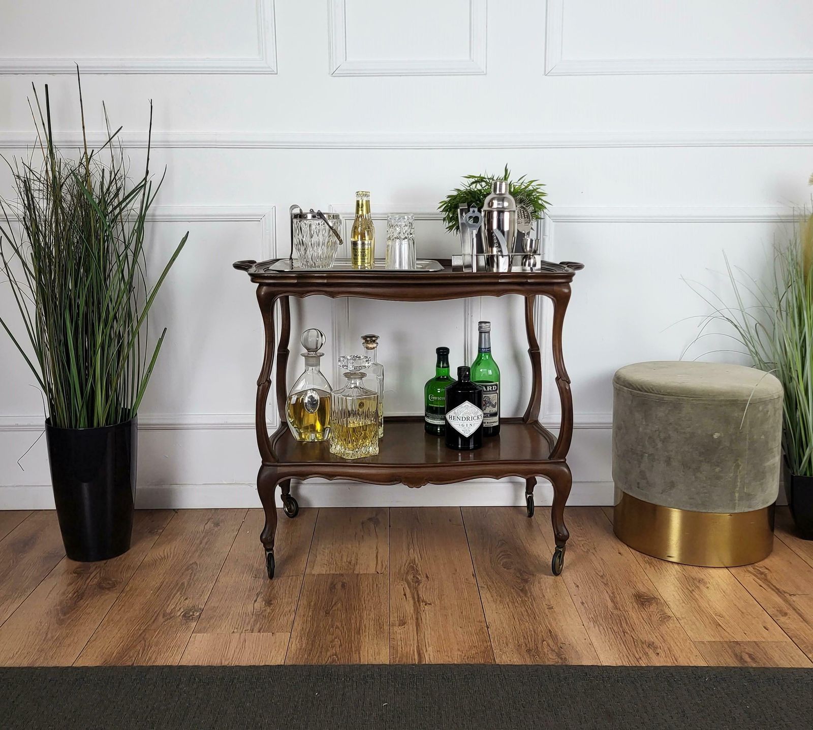 1950s Italian Mid Century Chippendale Wood Dry Bar Cabinet Liquor Cart photo furniture