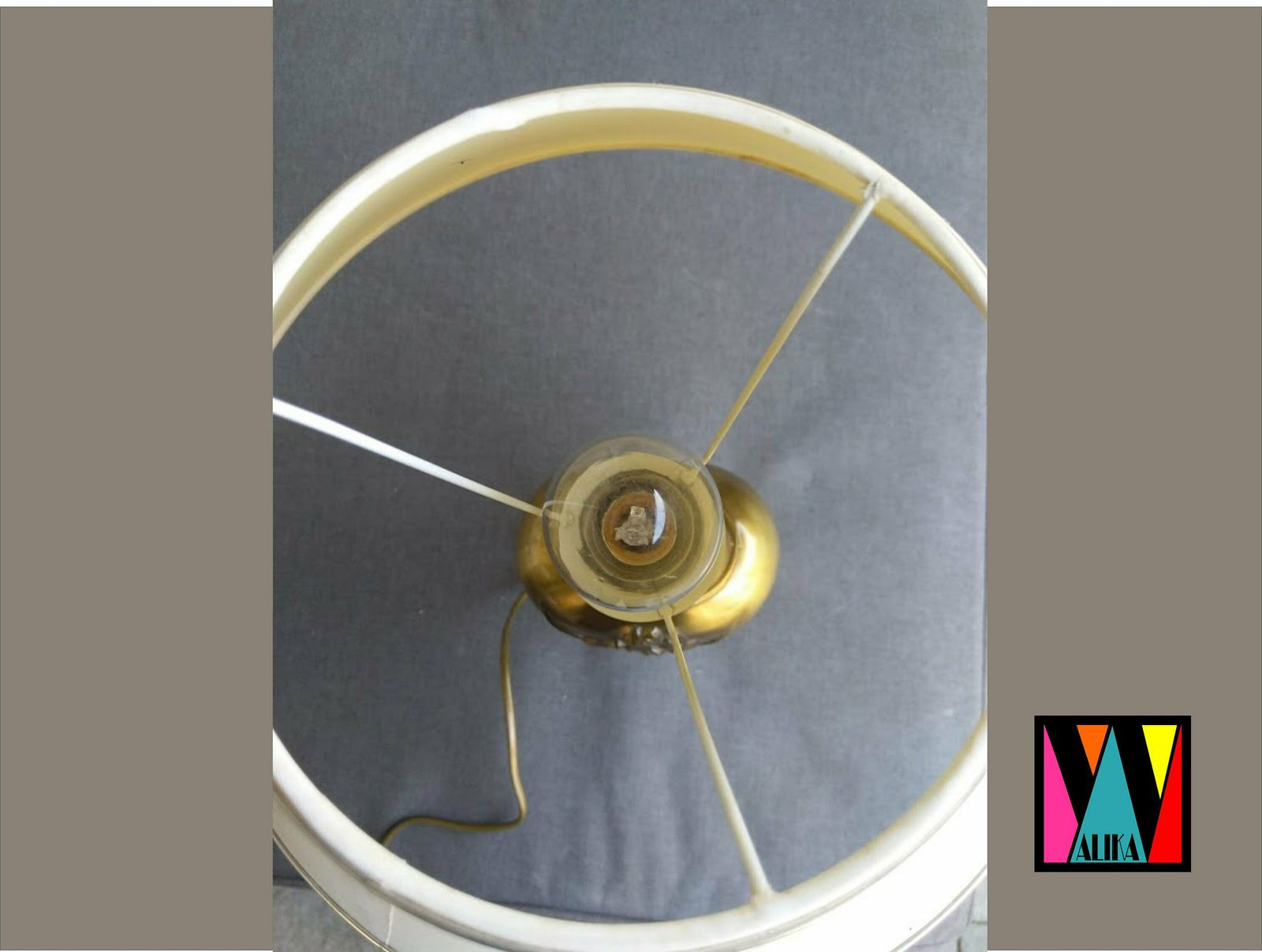 Elegant Vintage Brass Table Lamp With Irish Flowers With Cream Lampshade, Cord, Switch And Plug, Woman Office Decor, Iris Decor, Iris Gift photo 191.0