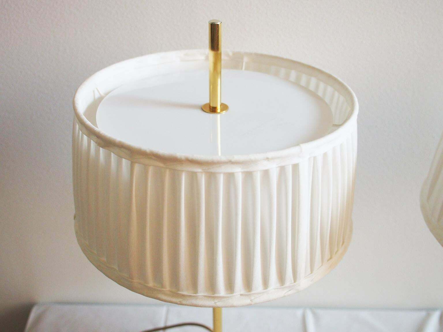 Pair Of Swedish Table Lamps Of Brass With Leather Detail And White Shade photo Lighting