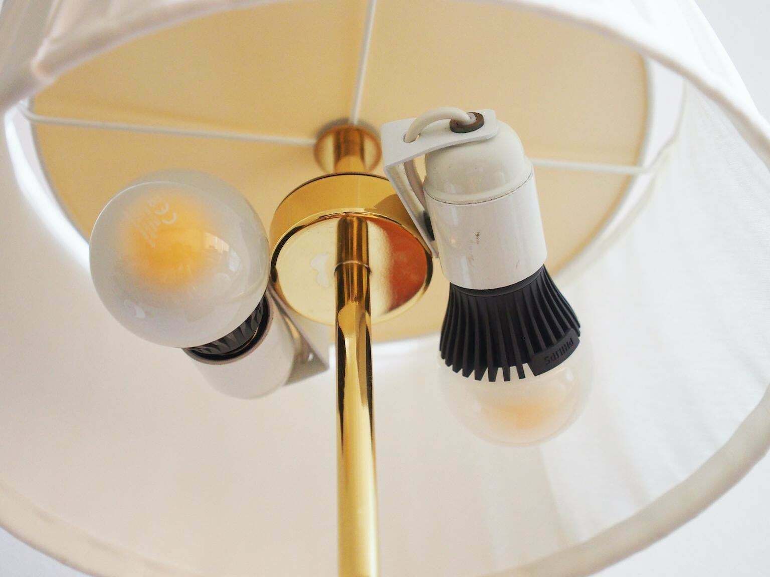 Pair Of Swedish Table Lamps Of Brass With Leather Detail And White Shade photo vintage