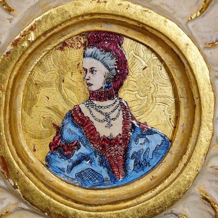 Set Of Three Vintage Paintings With People In Rococo Costumes photo vinterior