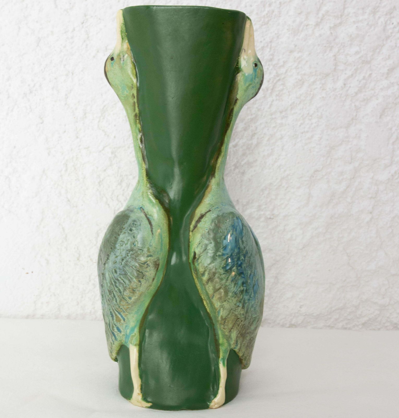 French Glass Vase With Two Gooses Embossed Art Nouveau, Circa 1900 photo Home Decor