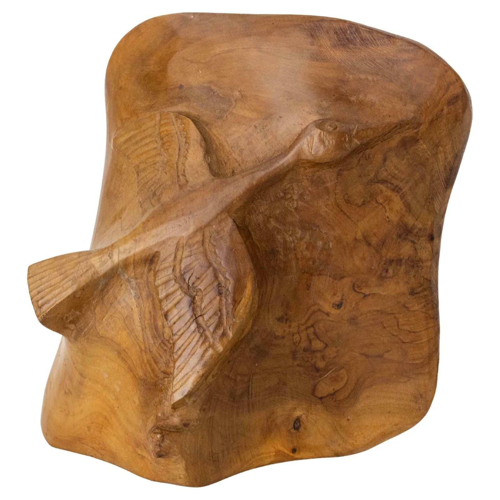 French Olive Wood Sculpture Flying Goose & Vide Poche Reversible Objet, C 1970