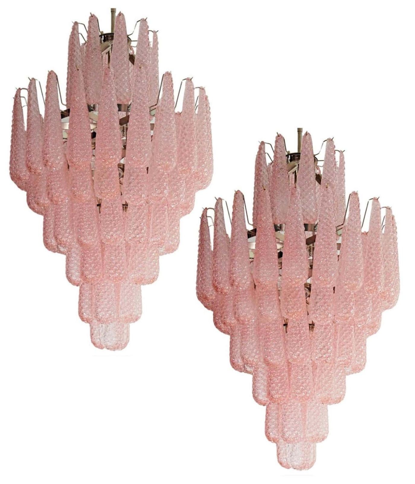 photo furniture Italian Pink And White Petal Chandeliers, Murano