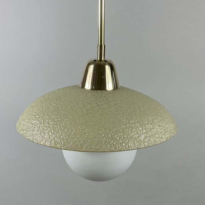 photo buy Cream Textured Glass And Brass Pendants, Sweden 1940s To 1950s