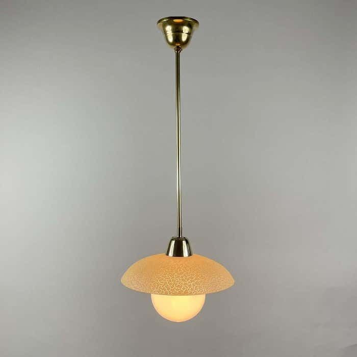 photo vintage Cream Textured Glass And Brass Pendants, Sweden 1940s To 1950s
