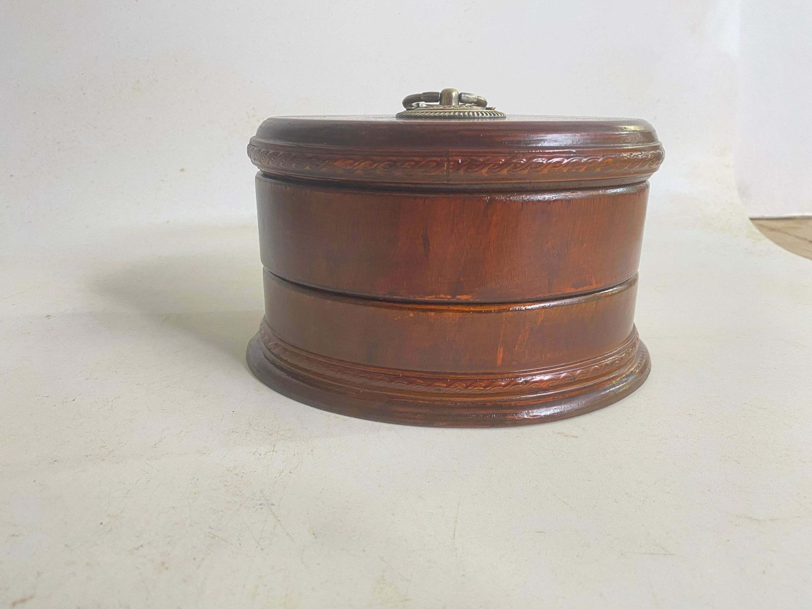photo for sale Large Oval Jewelry Box, Color With With Internal Compartments France 19th