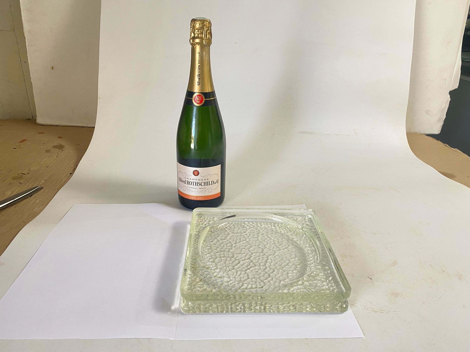 Large Vide Poche Or Ashtray In Glass, Geometrical Patterns France, Circa 1970 photo for sale