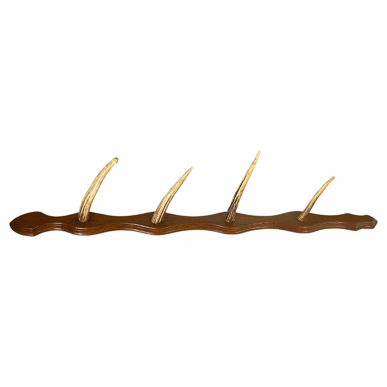 Wooden And Horn Coat Rack, 4 Hooks, Brown And White Color, France 1960
