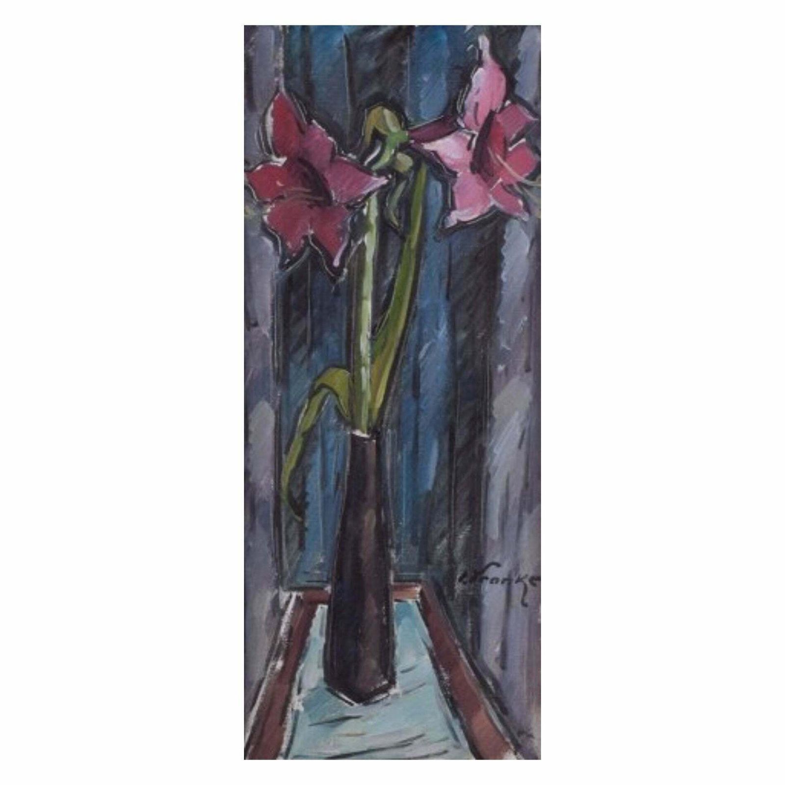 Ivan Franke, Swedish Artist. Oil On Canvas. Modernist Still Life With Amaryllis.