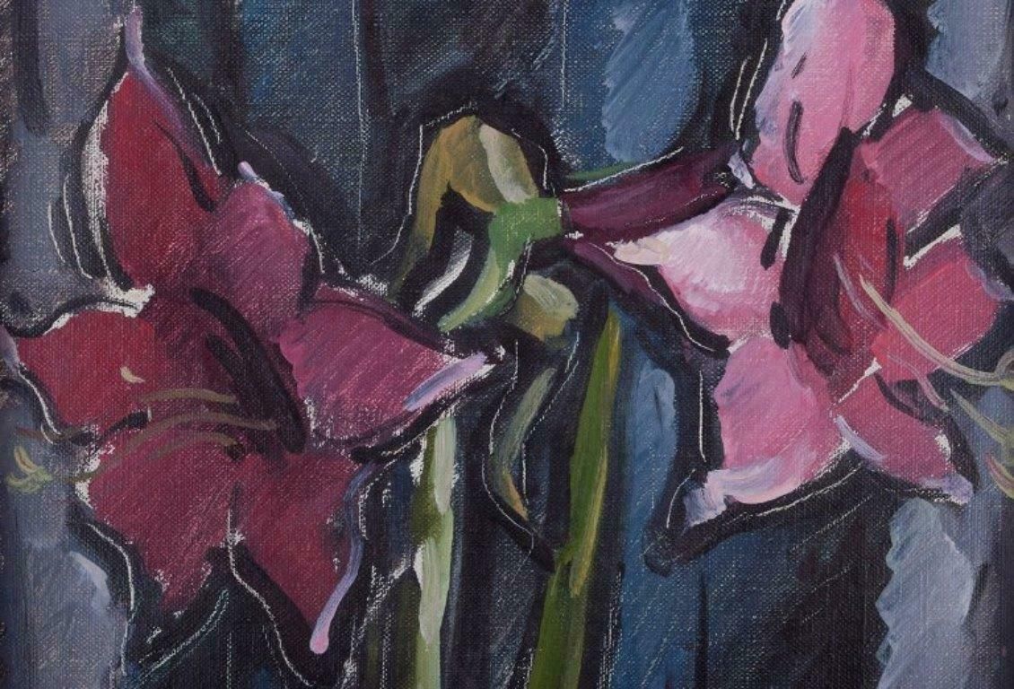 Ivan Franke, Swedish Artist. Oil On Canvas. Modernist Still Life With Amaryllis. photo for sale