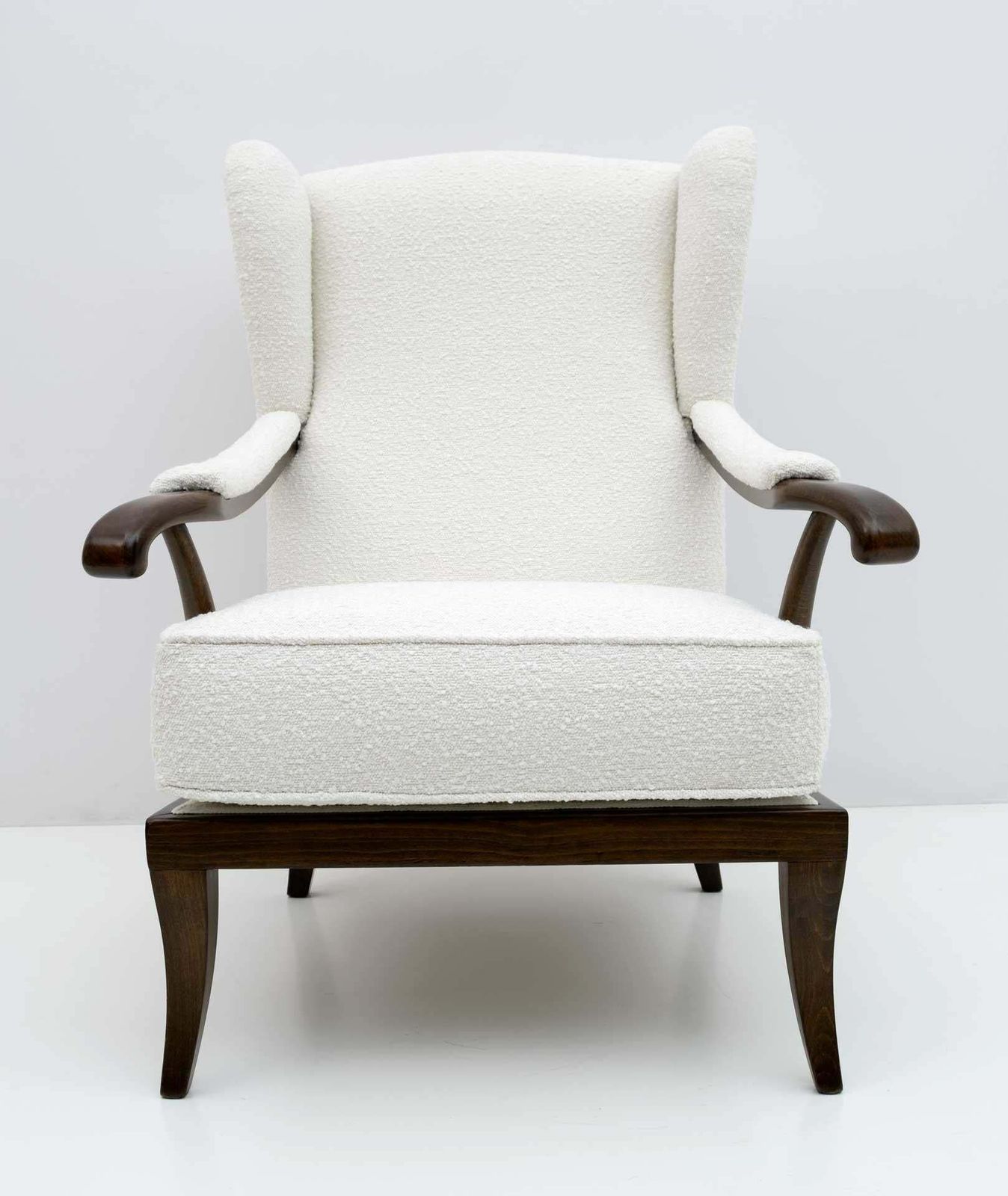 Paolo Buffa Mid Century Modern Italian Walnut And Coating Boucle Armchair, 1950s photo buy