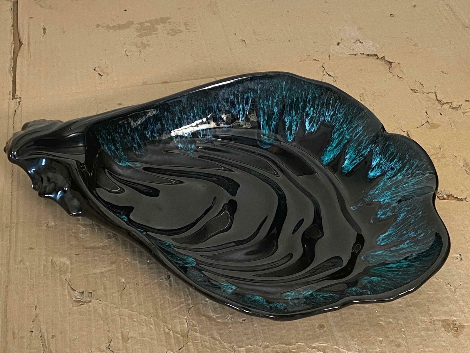 368.0 Large Ceramic Blue Vide Poche Or Central Piece Shell Form Circa 1960 France photo