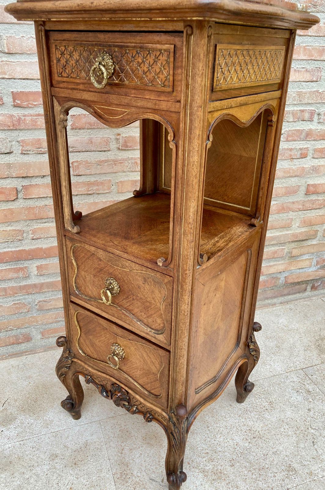 Vintage Louis XVI Style Spanish Nightstands In Wood And Red Marble, 1920s, Set O photo Furniture
