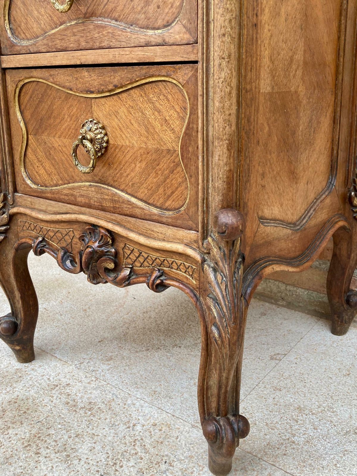 3899.0 Vintage Louis XVI Style Spanish Nightstands In Wood And Red Marble, 1920s, Set O photo