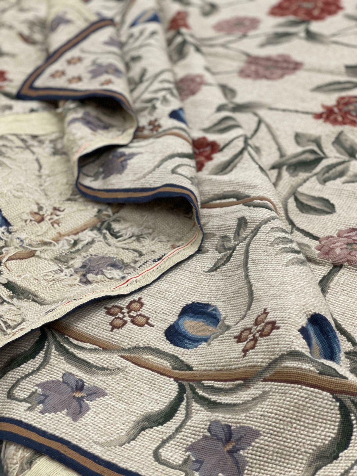 Flat Weave Rug Ivory Handwoven Carpet Floral Livingroom Rugs For Sale Home Decor photo vintage