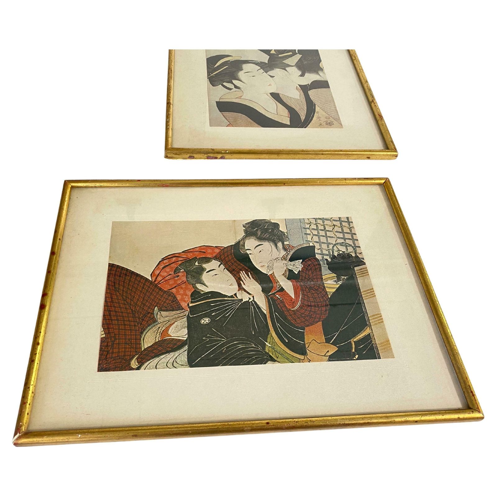Japanese Framed Prints Reproduction 20th Gilt Frame 20 Century Set Of 2 photo buy