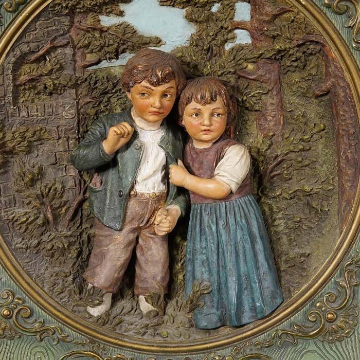 Terracotta Wall Plate With Whimsy Children In Farmer Costumes By Johann Maresch photo 1125.0