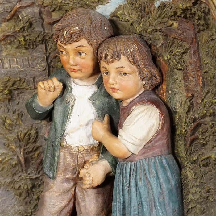 Terracotta Wall Plate With Whimsy Children In Farmer Costumes By Johann Maresch photo buy
