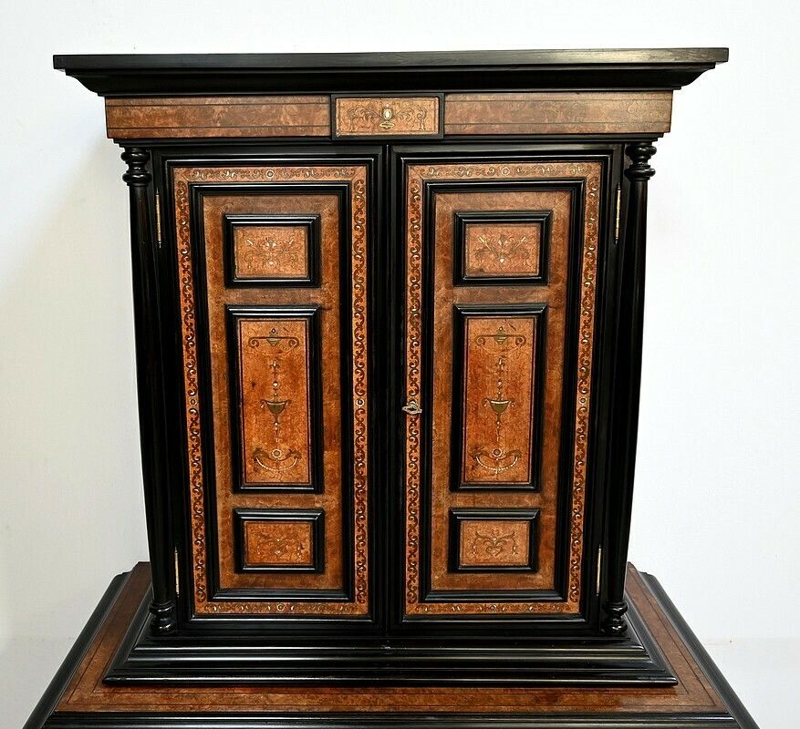 Small Two Body Buffet In Blackened Wood And Thuya Burl, Stamped Gordóvil, Renaissance Taste, Spain   Early 20th Century photo vinterior