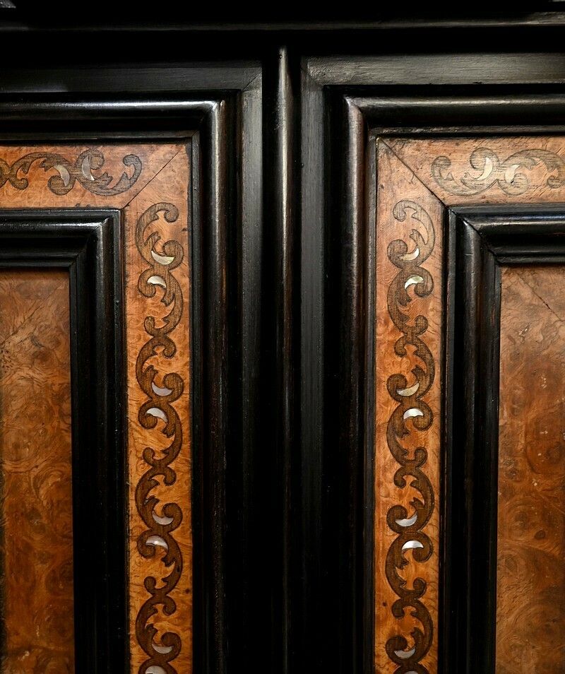 8731.74193565 Small Two Body Buffet In Blackened Wood And Thuya Burl, Stamped Gordóvil, Renaissance Taste, Spain   Early 20th Century photo