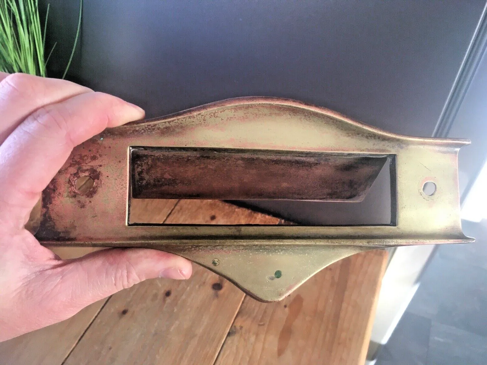 Reclaimed Antique Art Nouveau Bronze Brass Door Letter Box Mail Posting Slot photo vintage