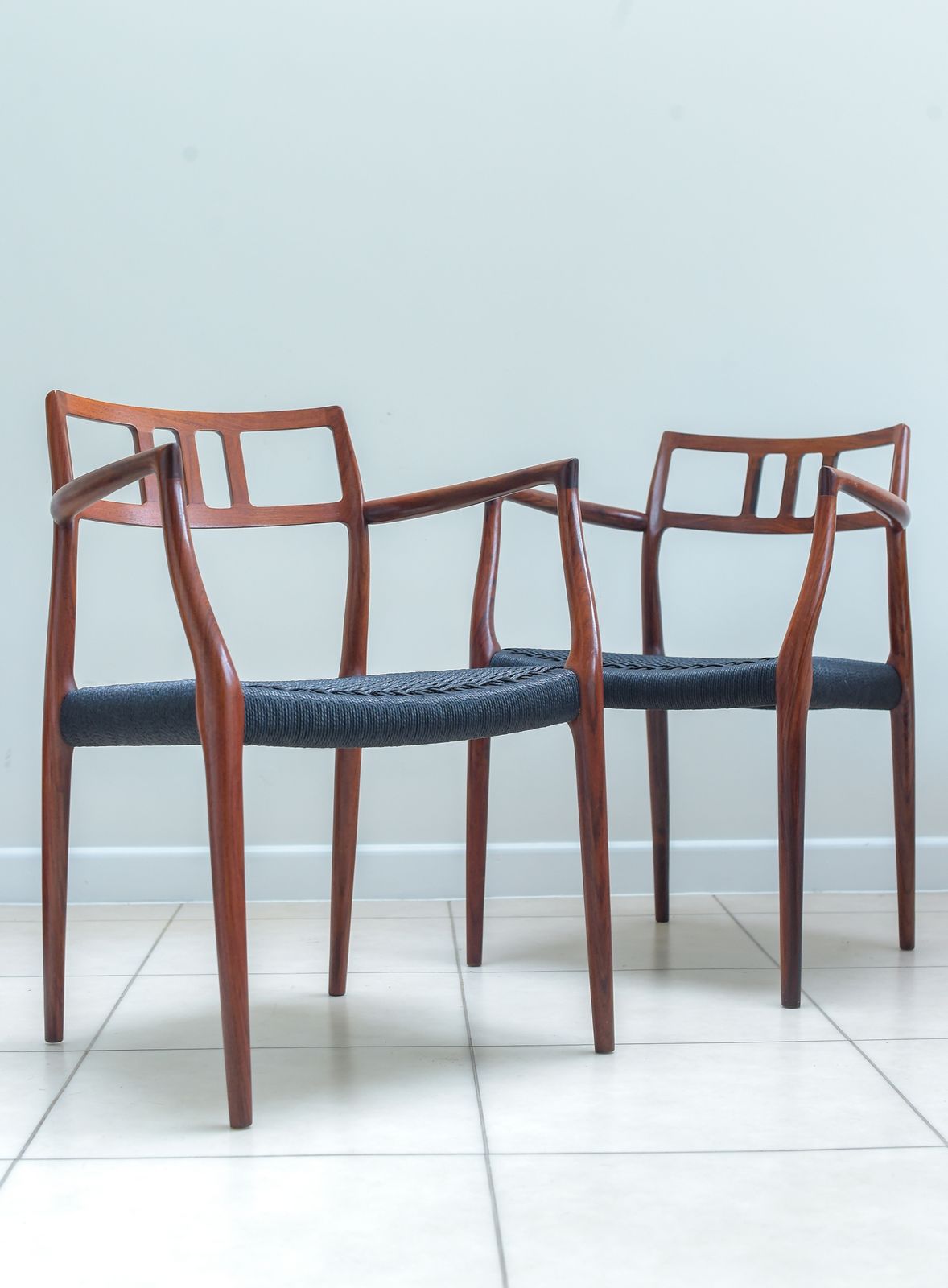 A Scarce Pair Of Niels Møller Model 64 Rosewood Carver Chairs For J L Moller, Denmark. photo 5750.0
