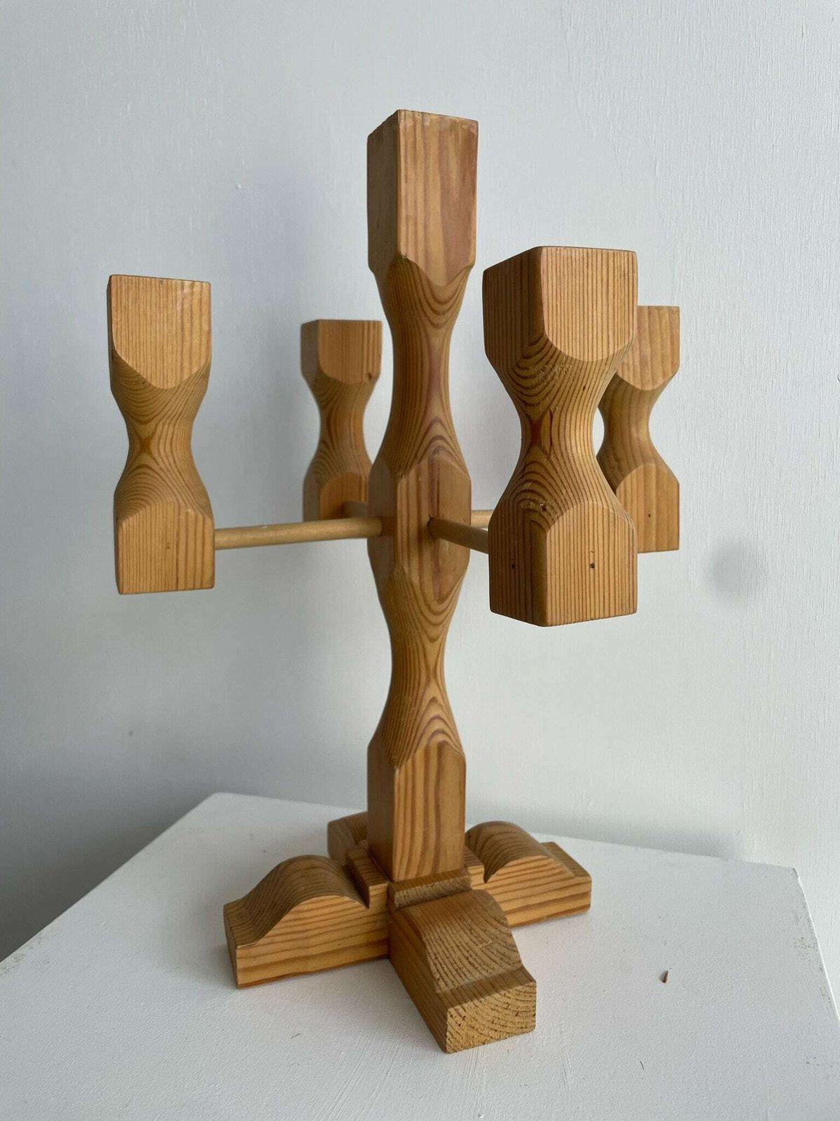 1970s Swedish Pine Candlestick For 5 Candles, Hand Made Quirky Rustic photo furniture