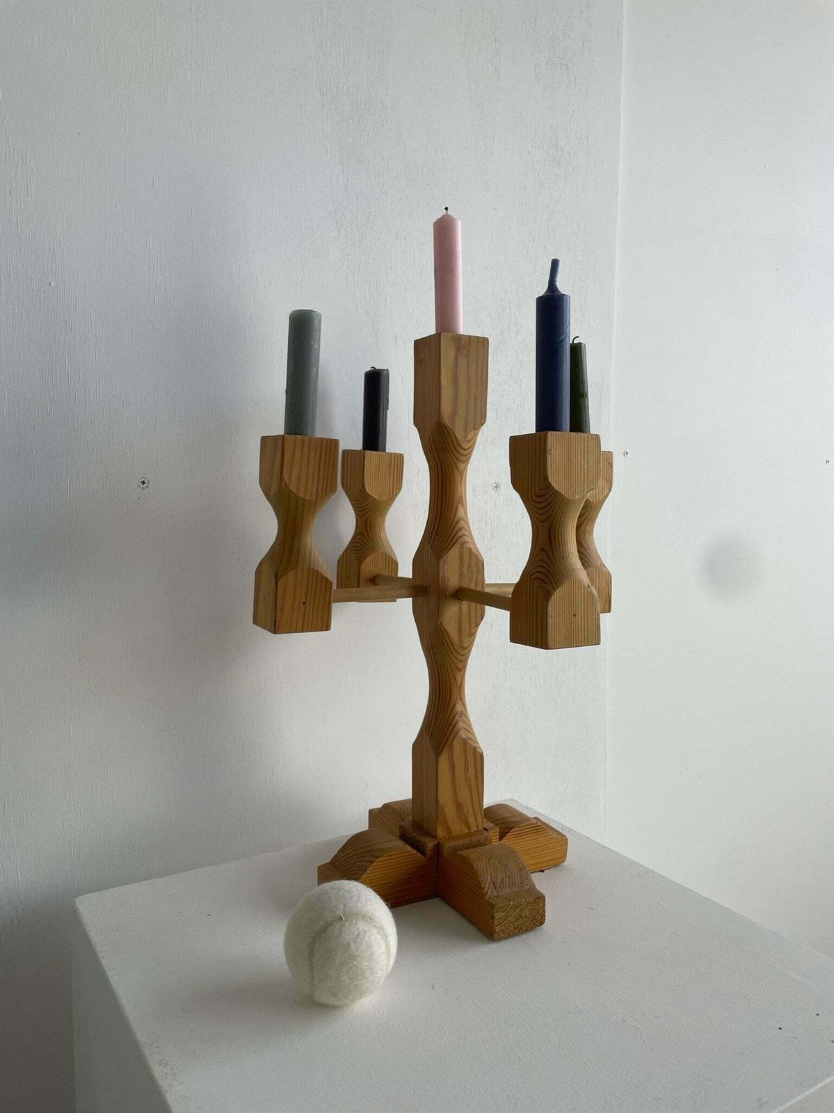 1970s Swedish Pine Candlestick For 5 Candles, Hand Made Quirky Rustic photo Home Decor