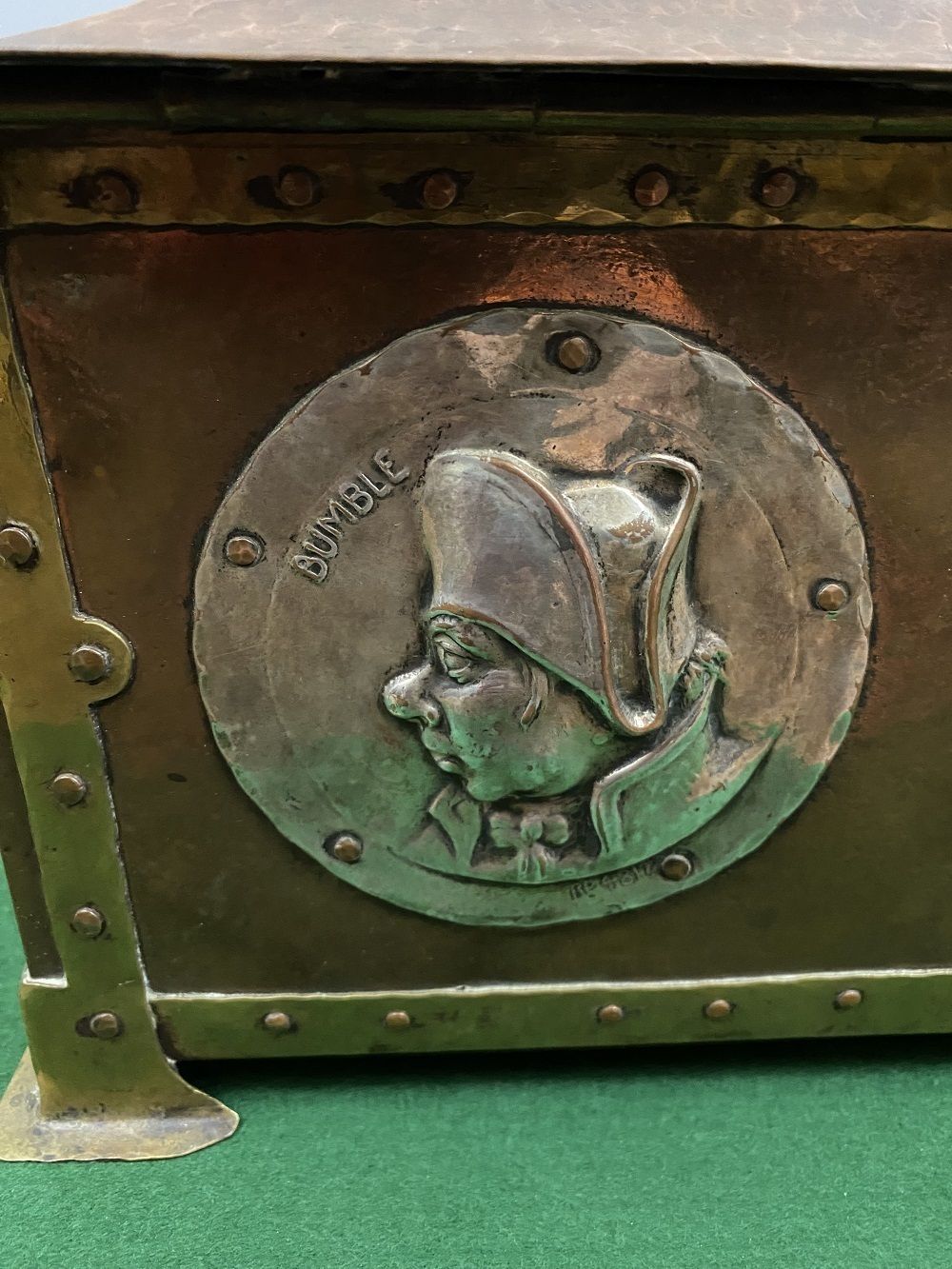 photo for sale Antique Charles Dickens Arts And Crafts Copper Box (22550)