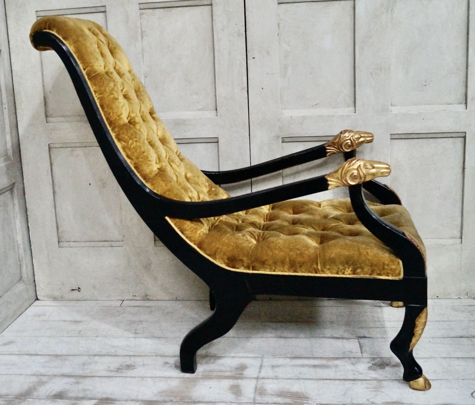 Antique Velvet Empire Library Chair